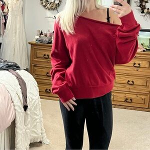 Made In USA red wide-neck soft comfy sweater
